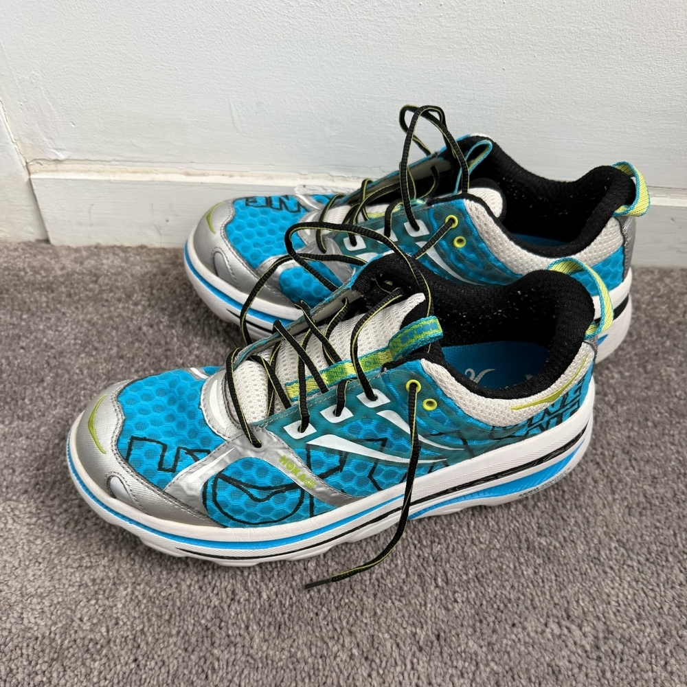 HOKA Blue and Silver Athletic Sneakers